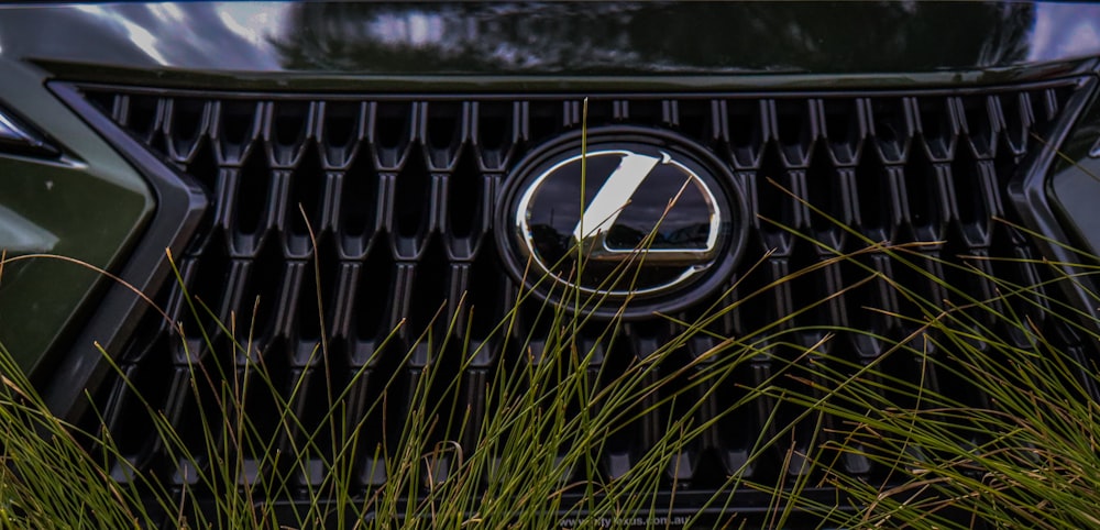 a close up of the front grill of a vehicle