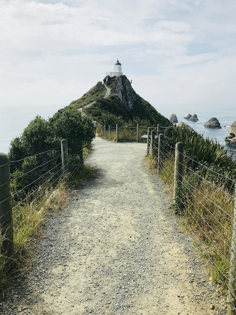a path leading to a lighthouse on a hill