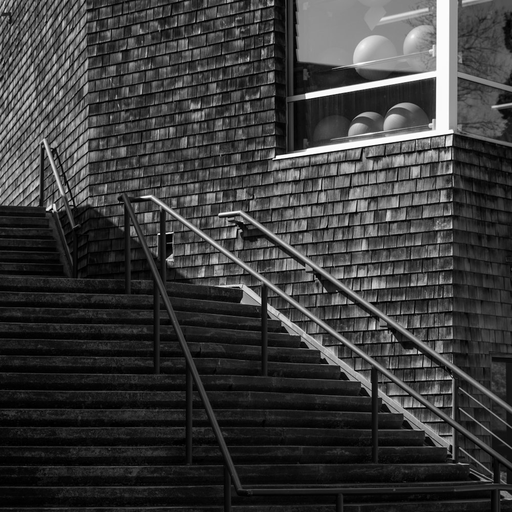 a black and white photo of a set of stairs