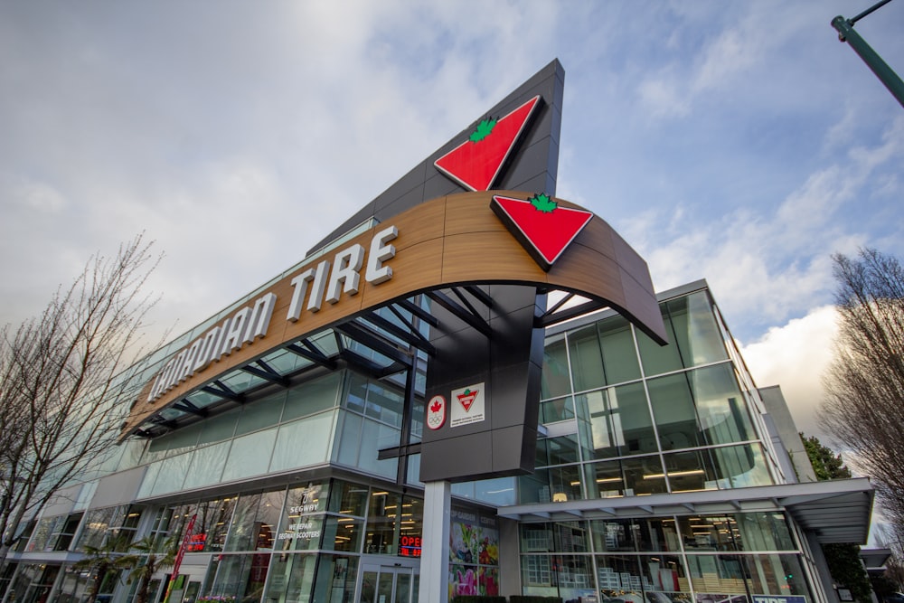 a large building with a sign that says don't tire