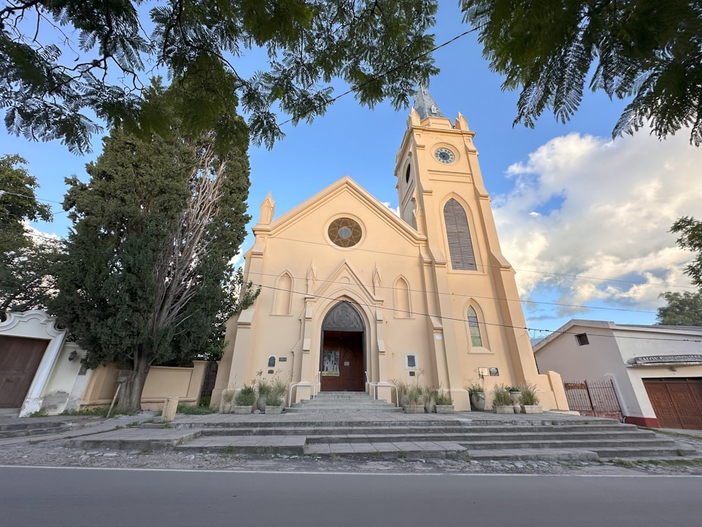 a church with steps leading up to it