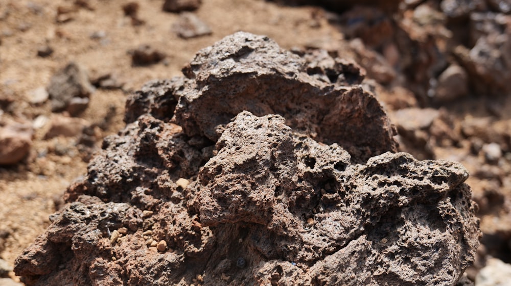 a close up of a rock in the dirt