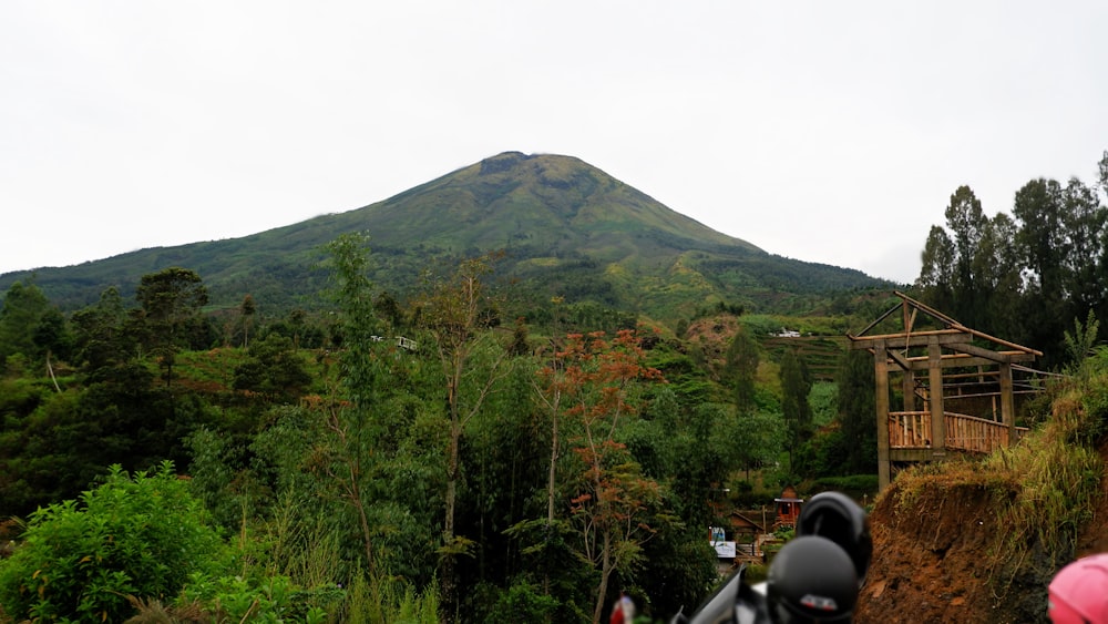 a view of a mountain from a motorcycle