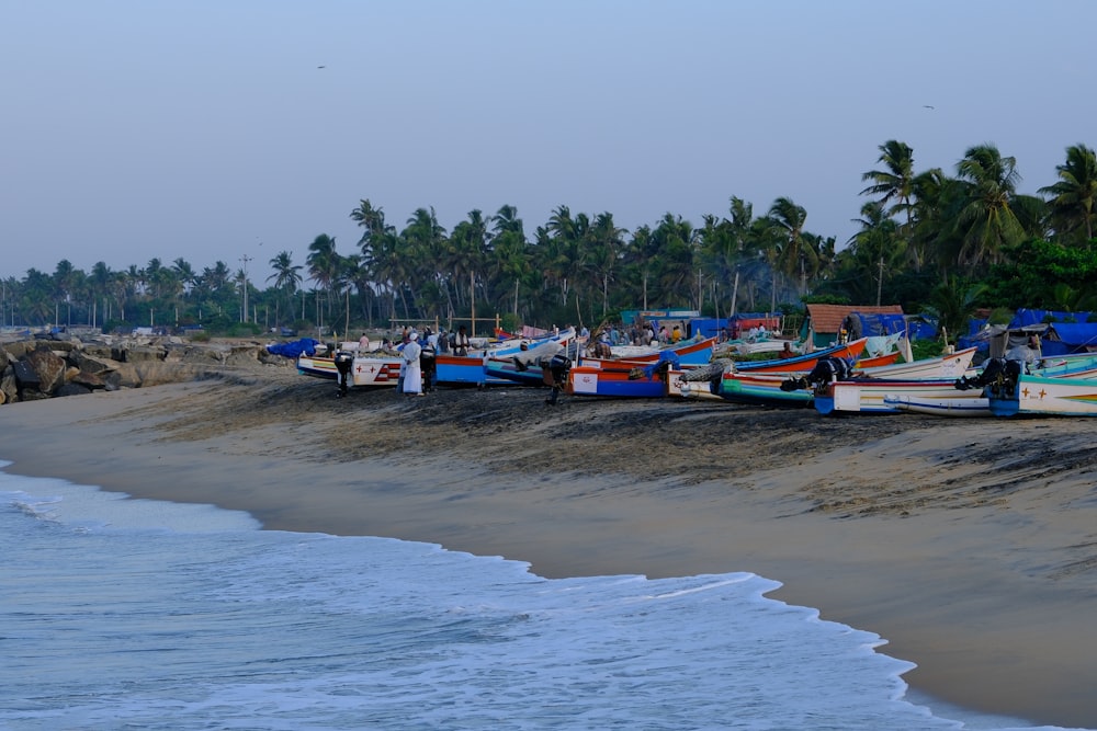 uma praia cheia de muitos barcos ao lado do oceano