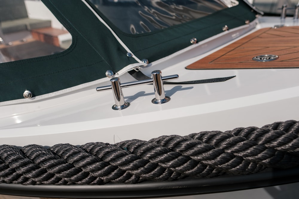 a close up of a boat with a rope on it