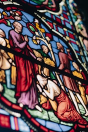 a close up of a stained glass window