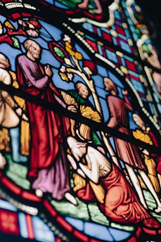 a close up of a stained glass window