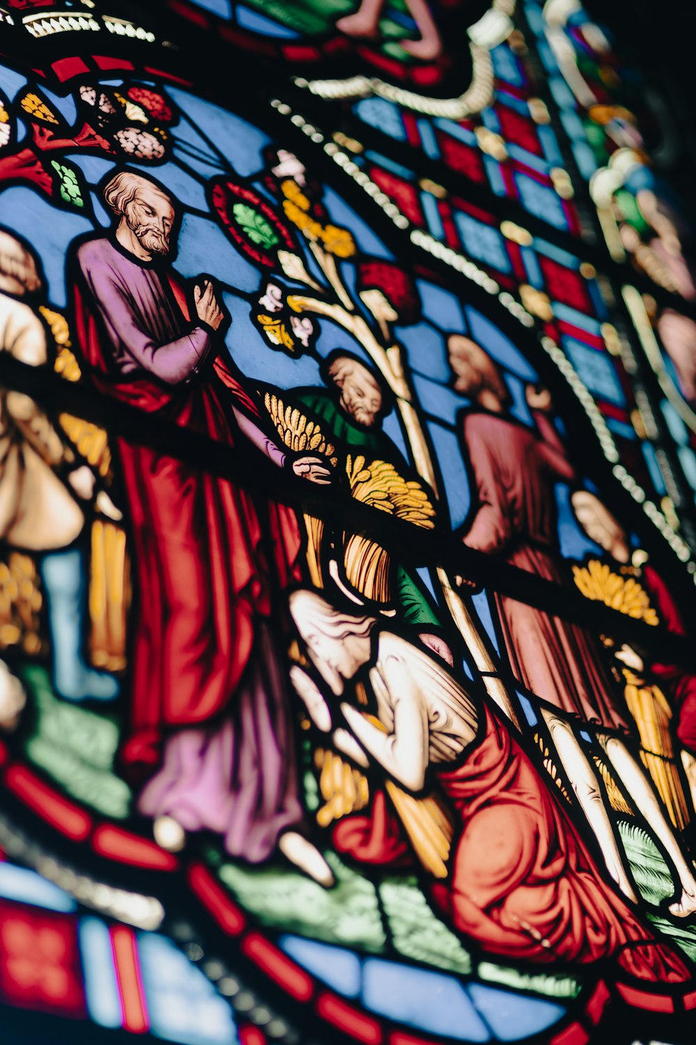 a close up of a stained glass window