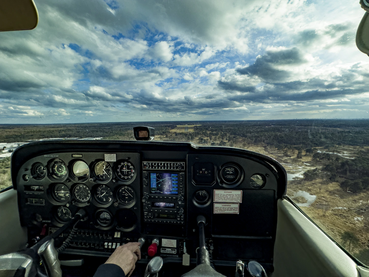 Wide view from inside an airplane cockpit