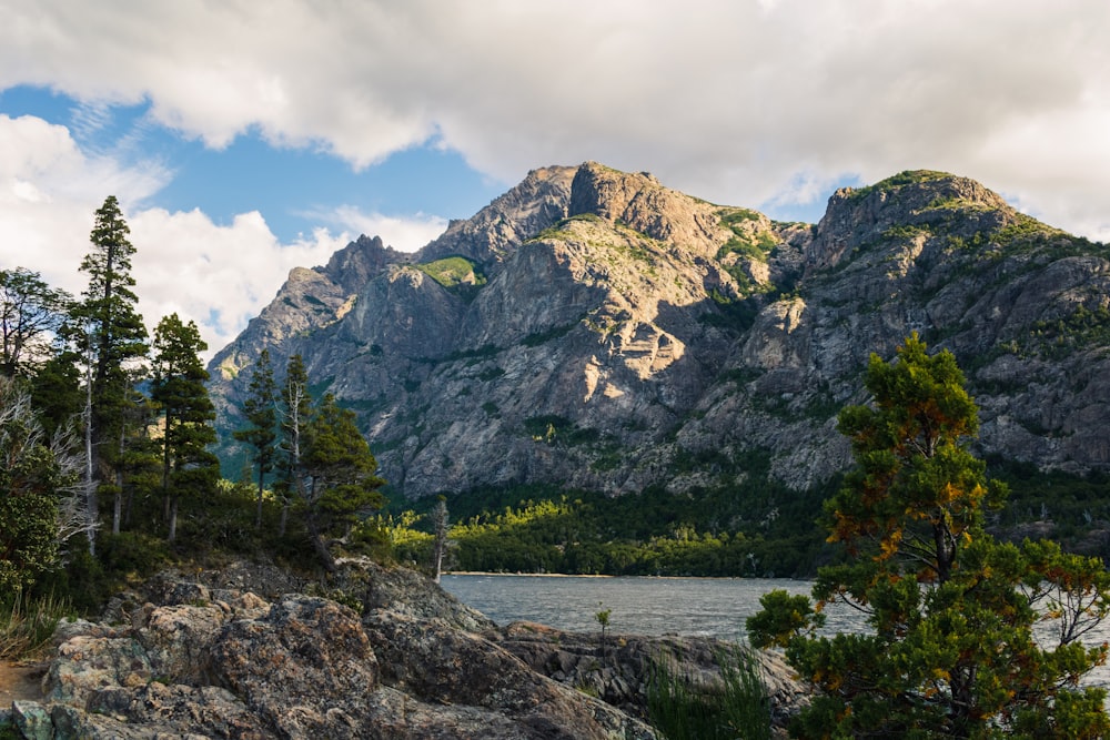 a mountain with a lake in front of it