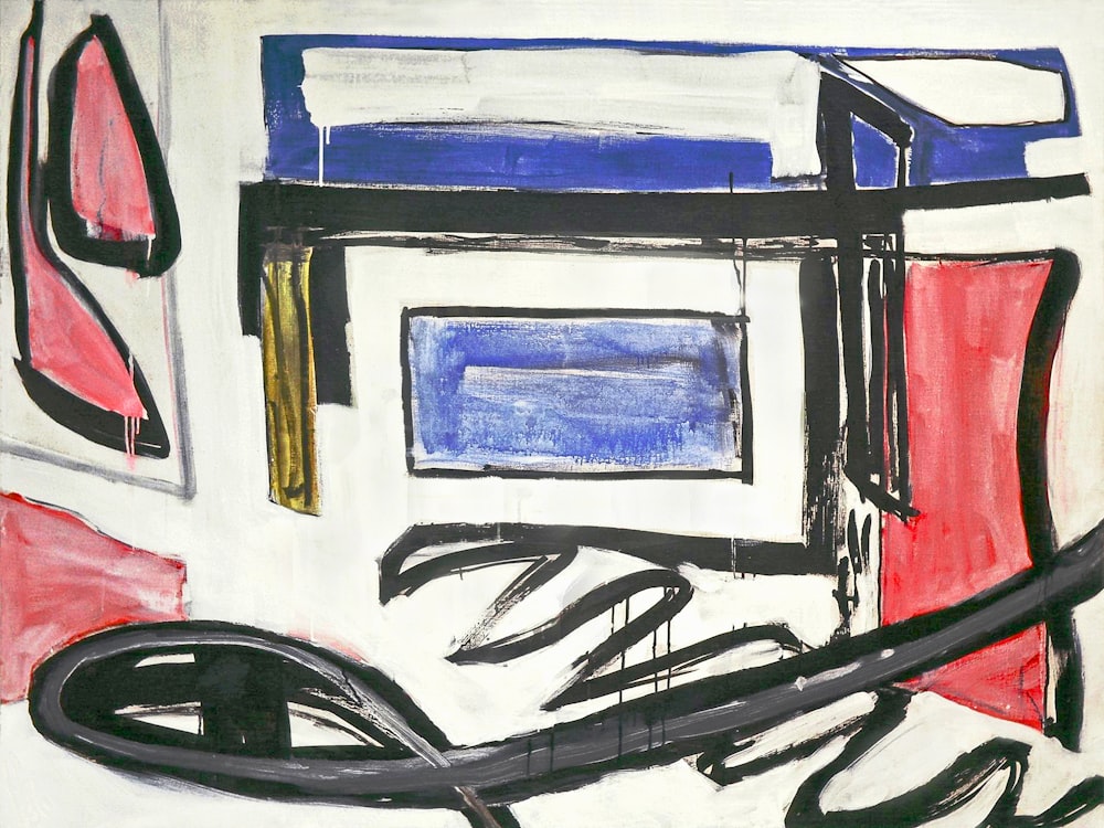 a drawing of a white, red, and blue painting