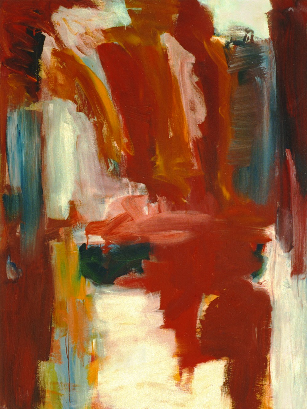 a painting of red and orange colors on a white background