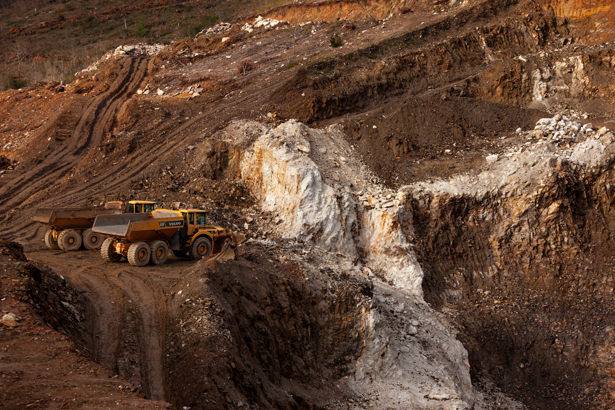 Large haul truck on a dirt road at a mining operation