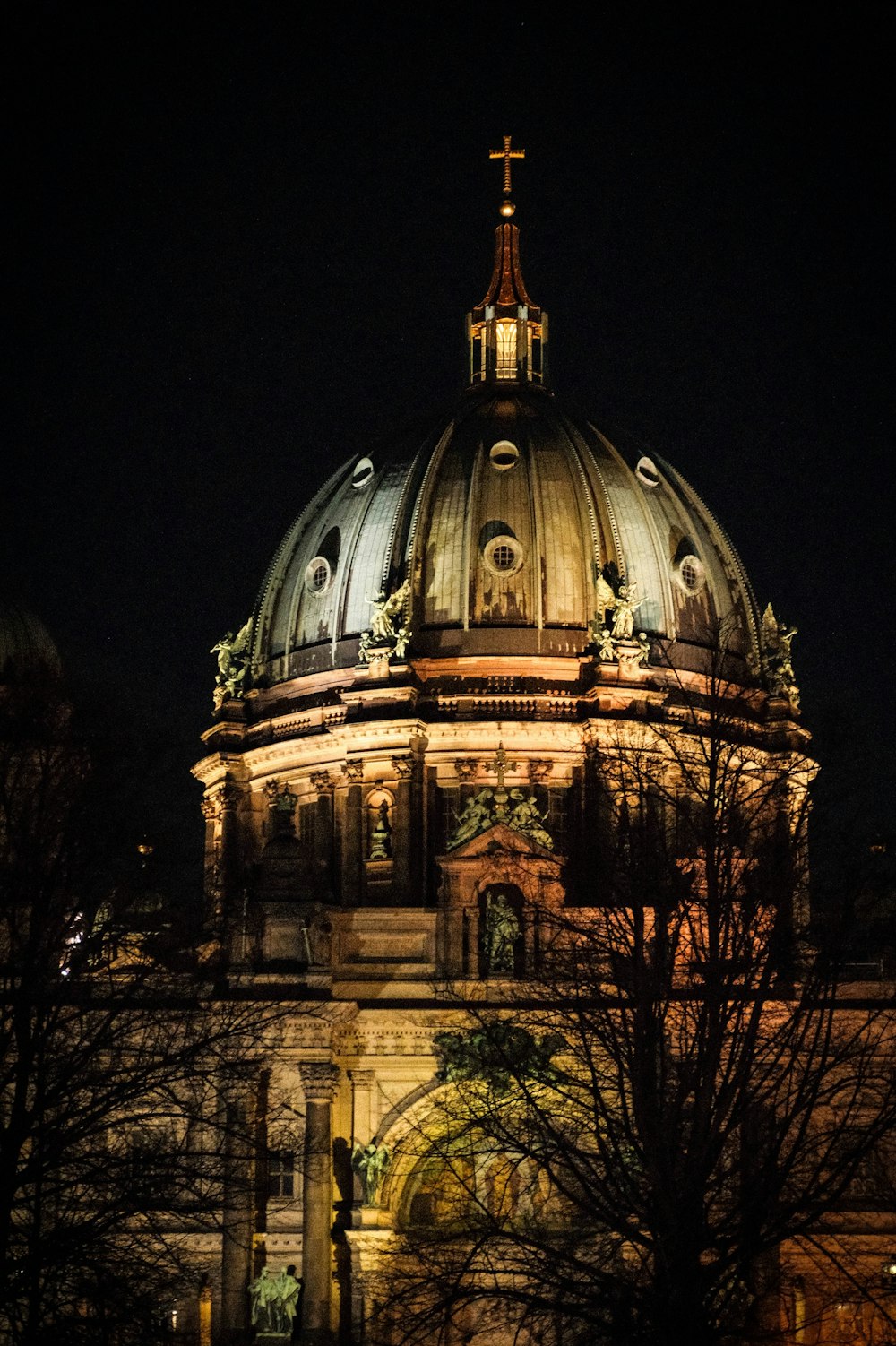 the dome of a building lit up at night