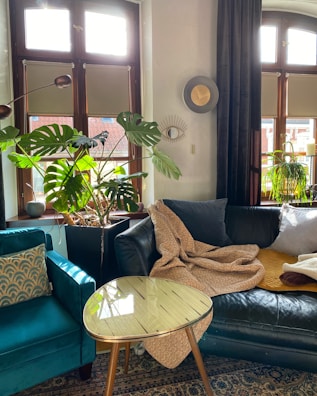 a living room filled with furniture and lots of windows