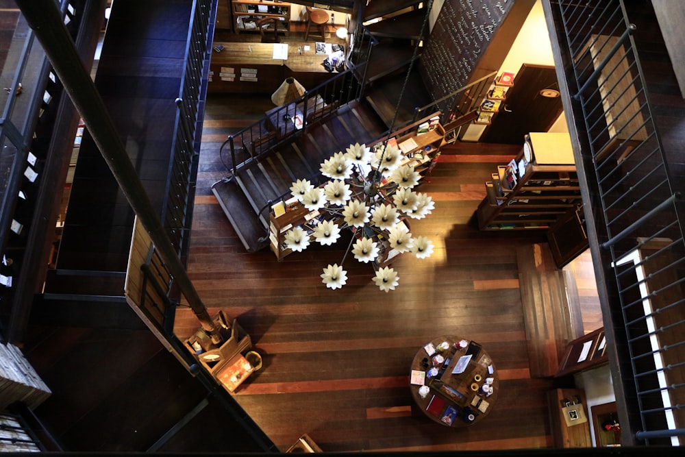 a view of a living room from above