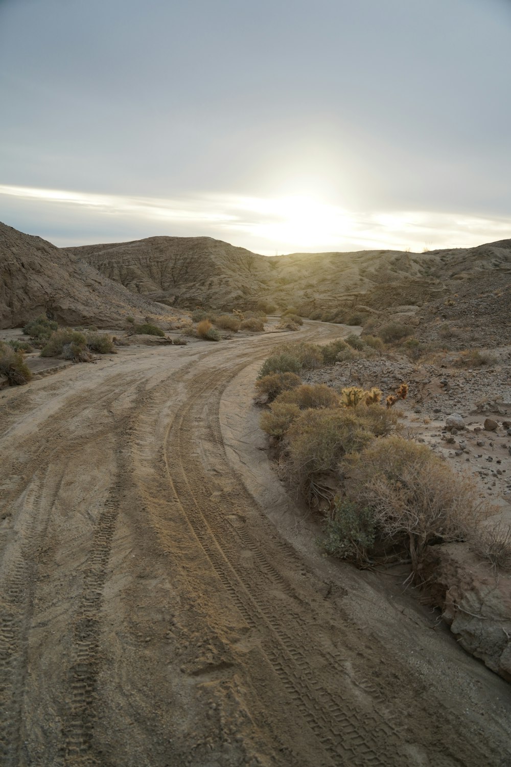 a dirt road in the middle of a desert