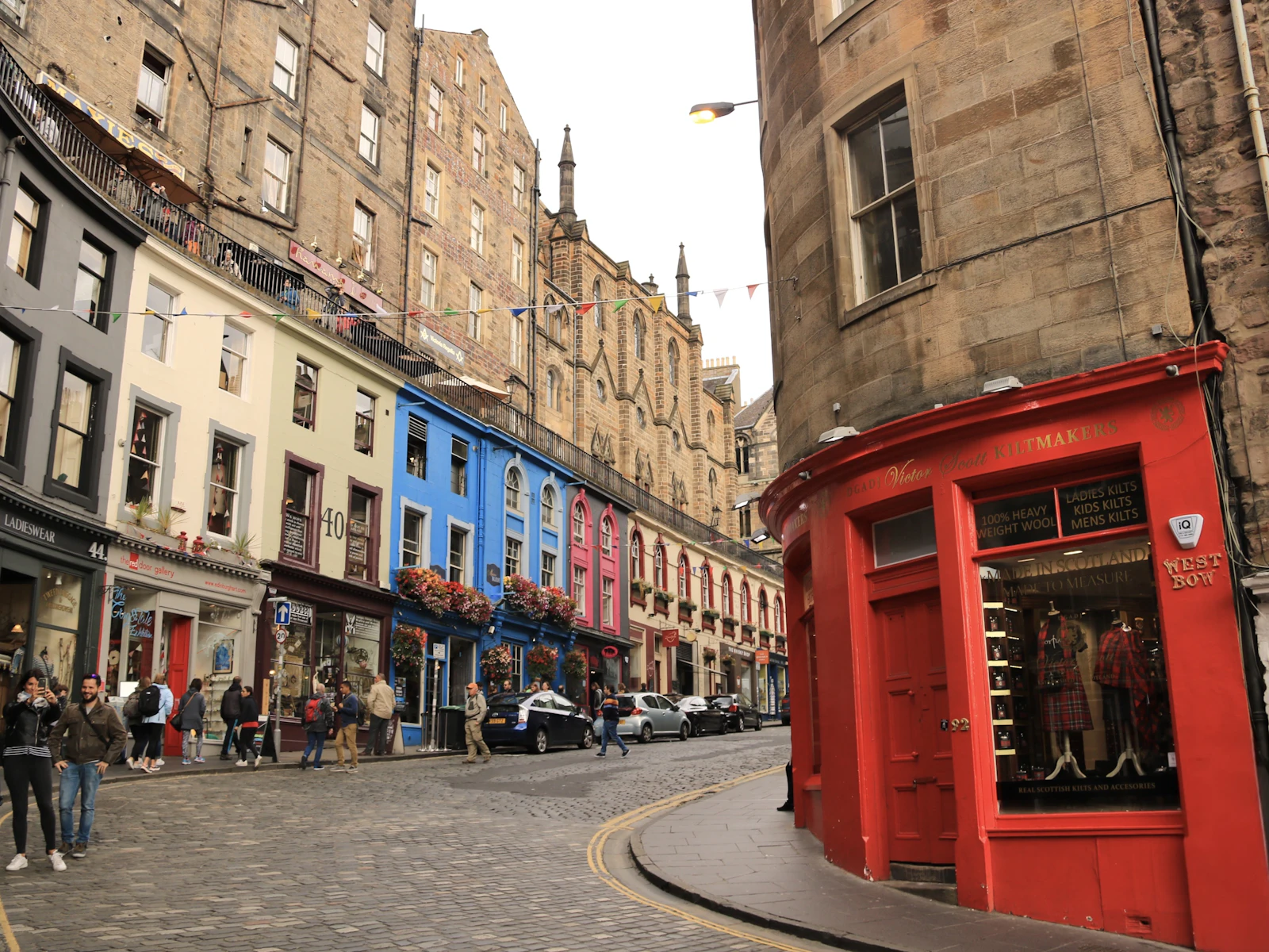Stone-fronted shops on an Edinburgh street