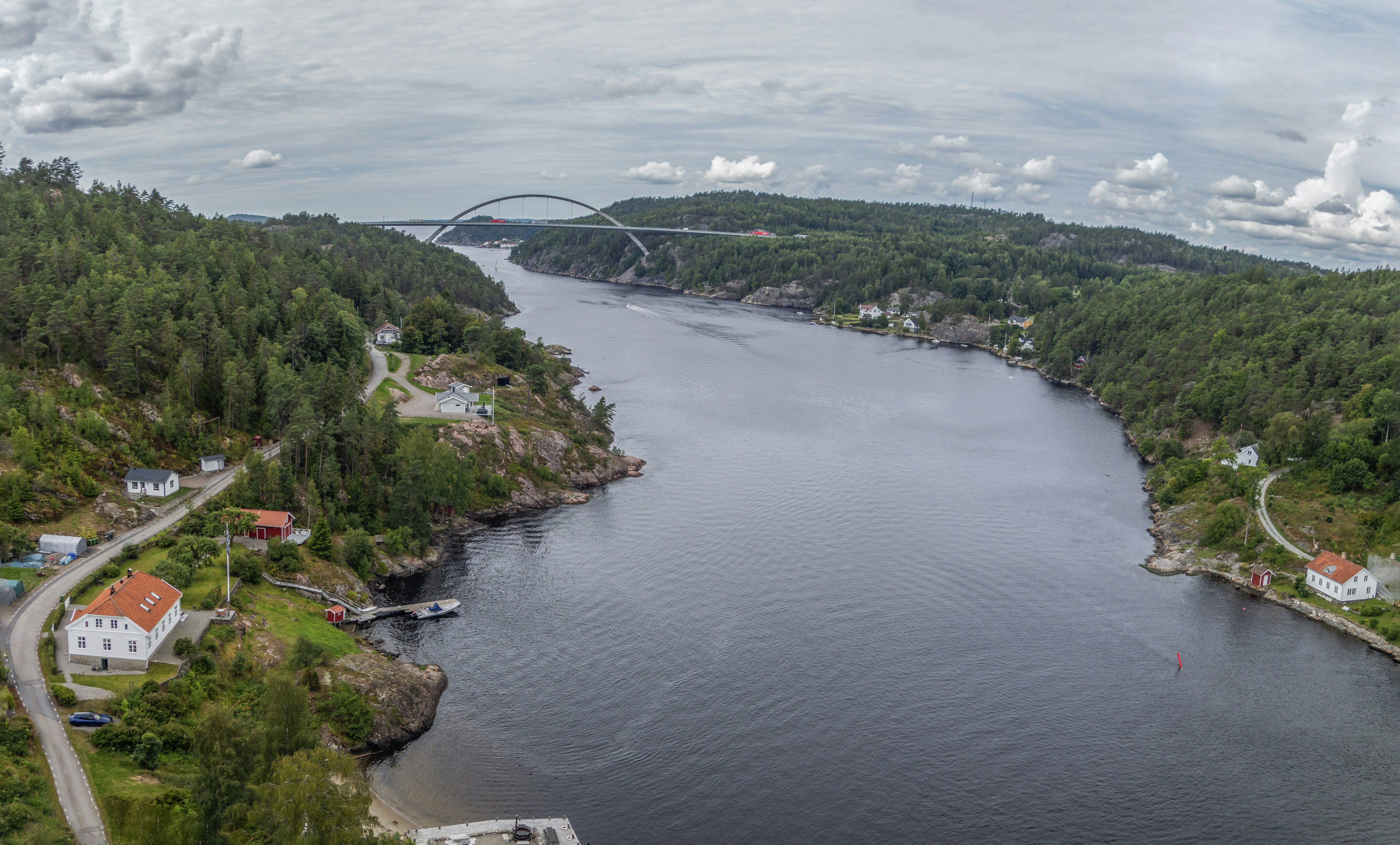 an aerial view of a large body of water