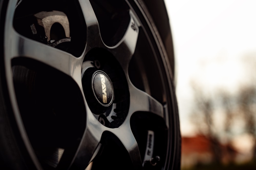 a close up of a tire on a car