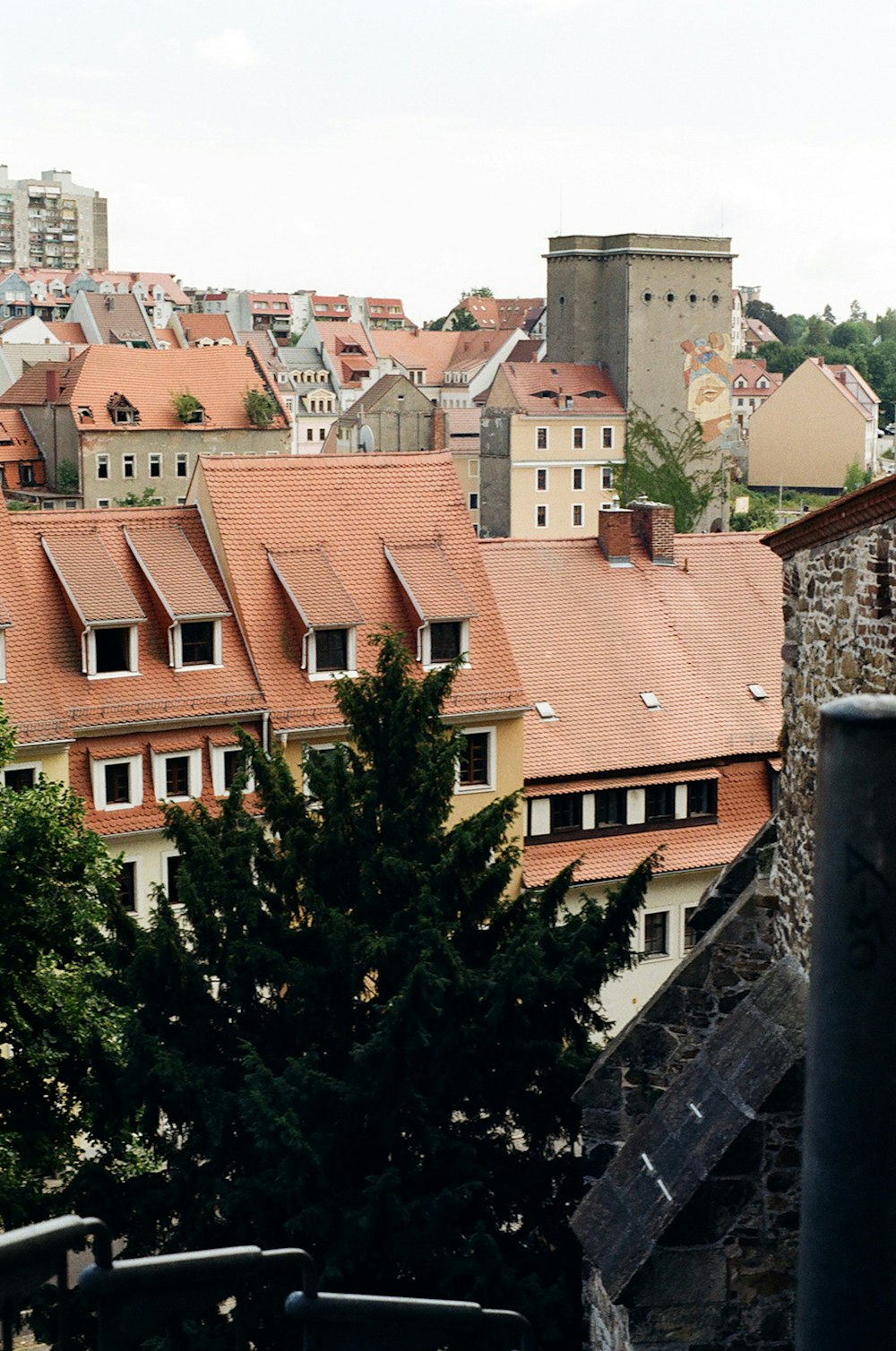 a view of a city with a clock tower