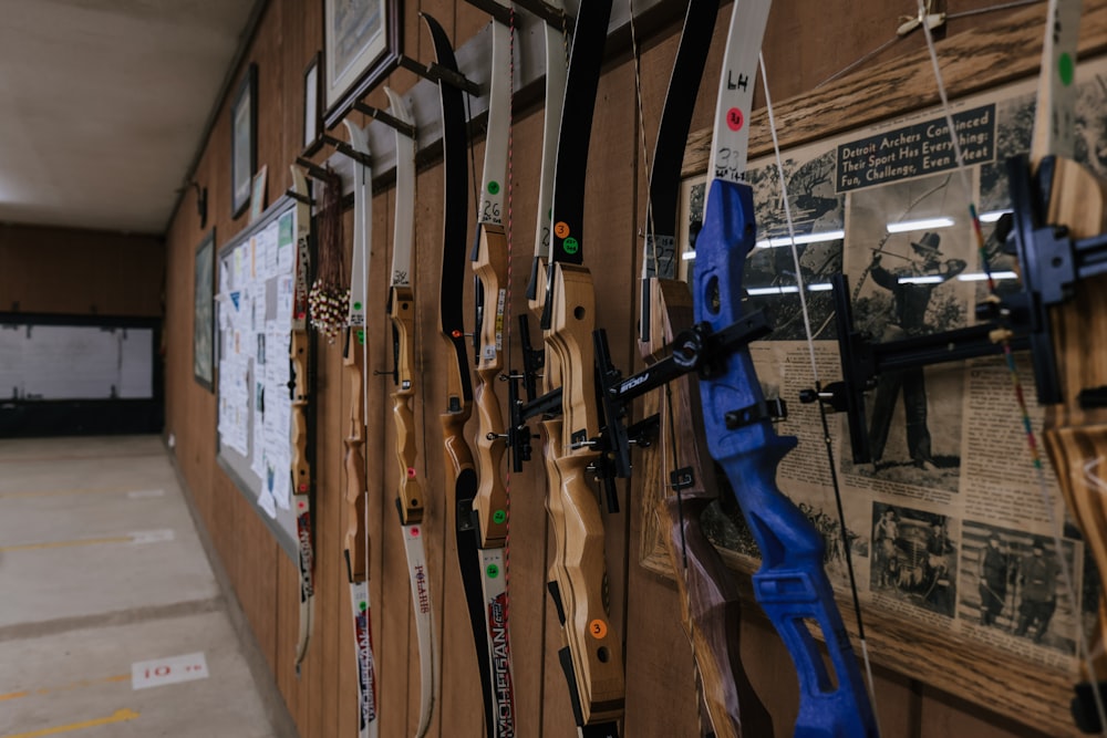 a wall with many different types of bows on it