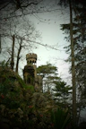 a tower on top of a hill surrounded by trees