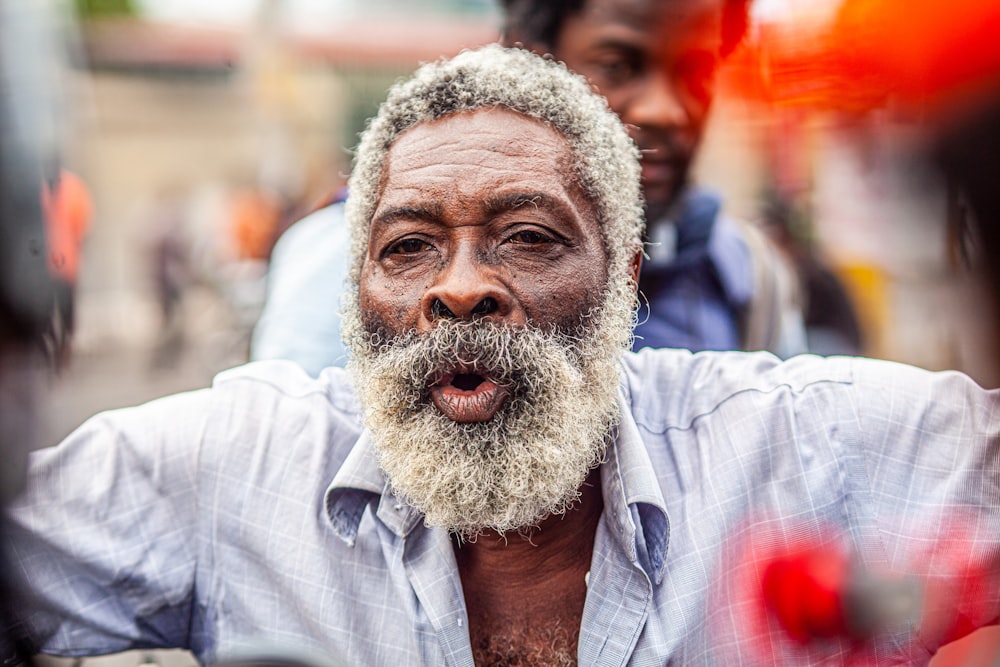 a man with a white beard and a white beard