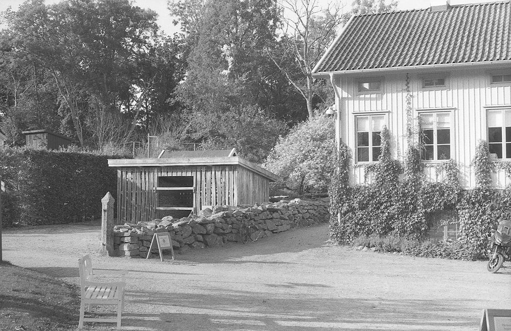 a black and white photo of a house