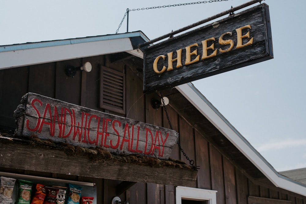 a sign hanging from the side of a building