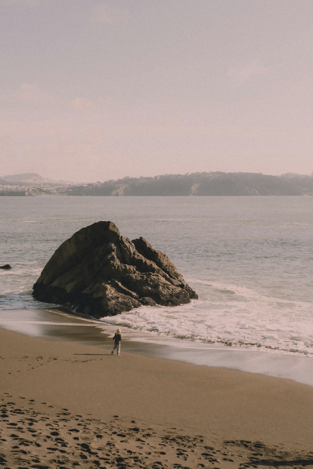 a person walking on a beach next to the ocean