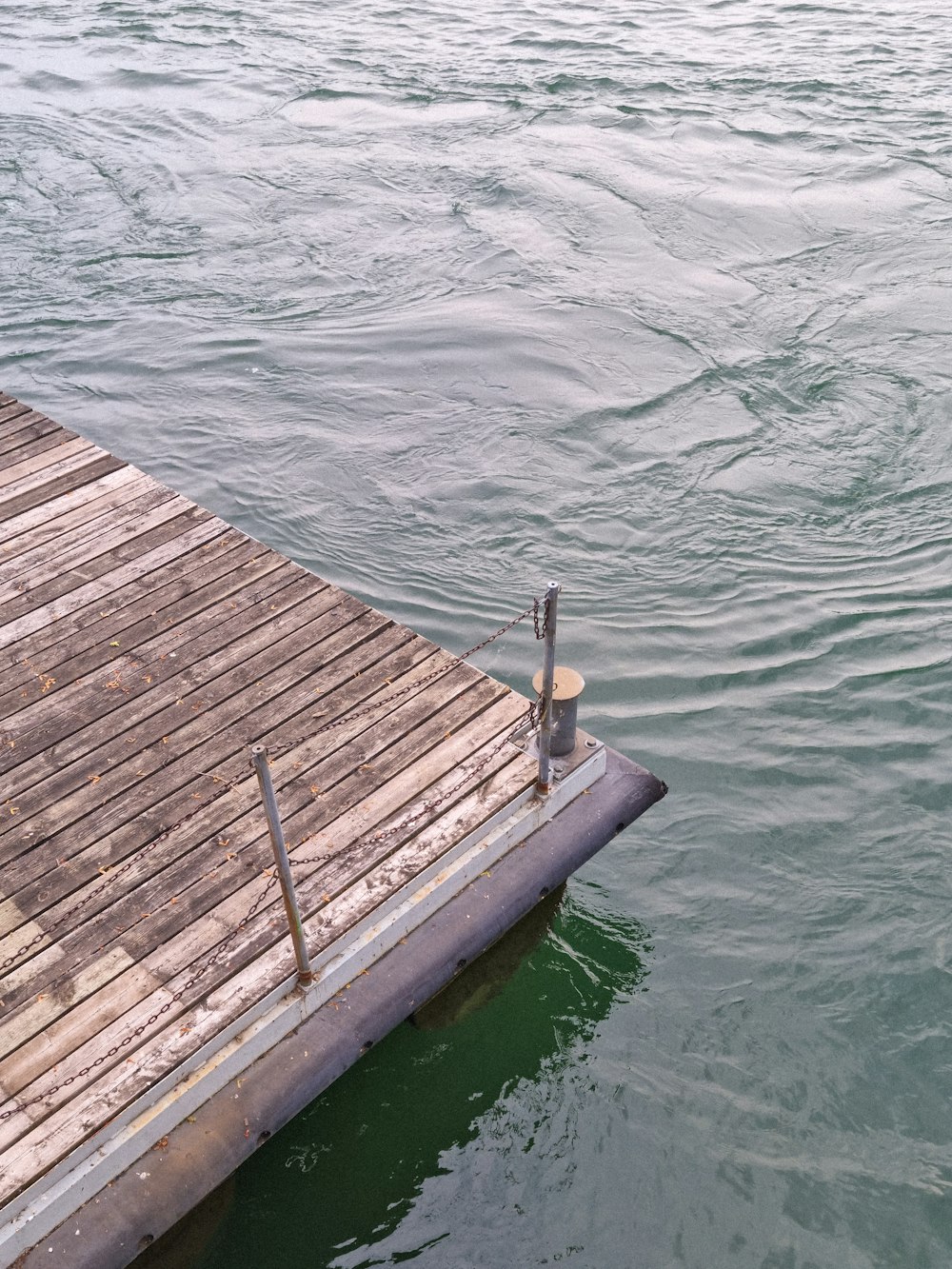 a wooden dock sitting on top of a body of water