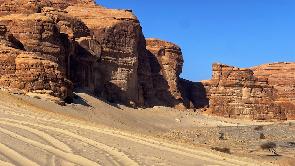 a desert landscape with large rocks and sand