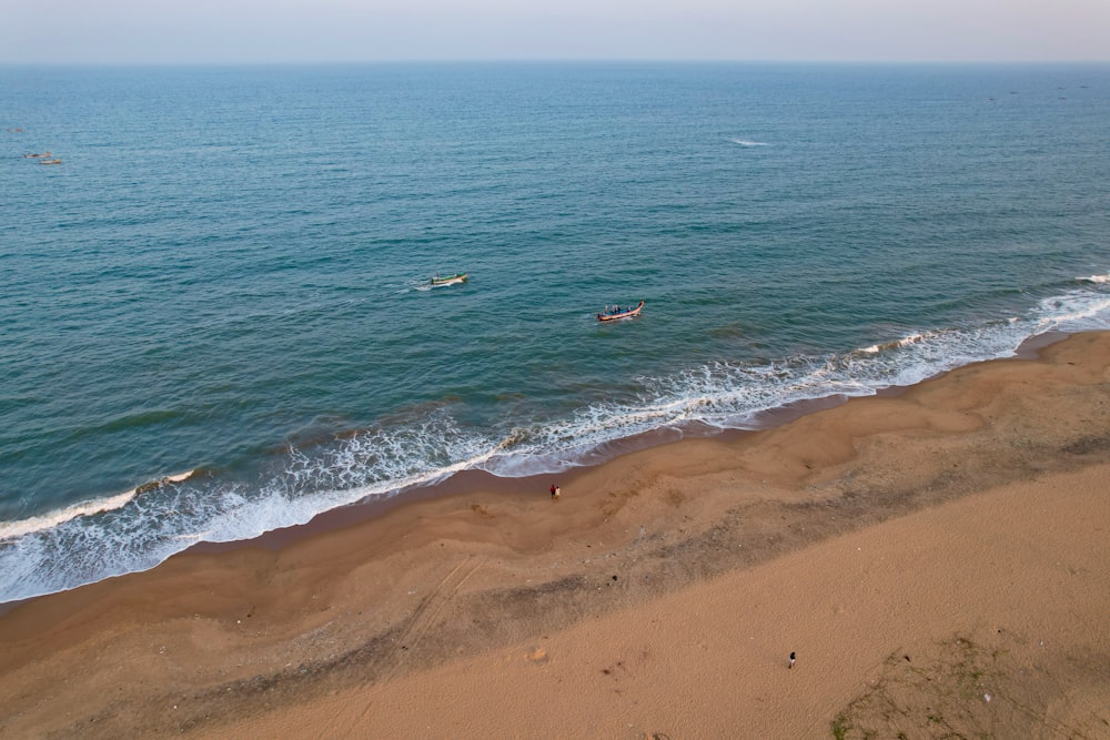 une vue d’une plage avec des gens dans l’eau