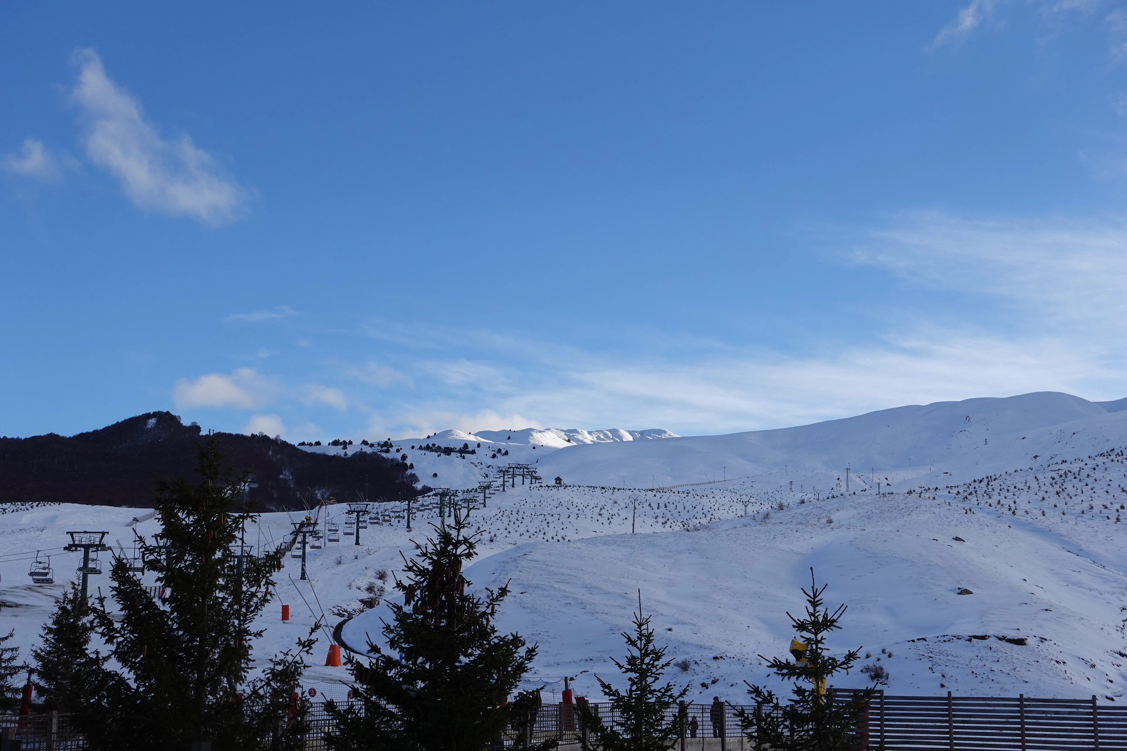 Snow-covered slopes at Aramón Formigal with a ski lift in the distance