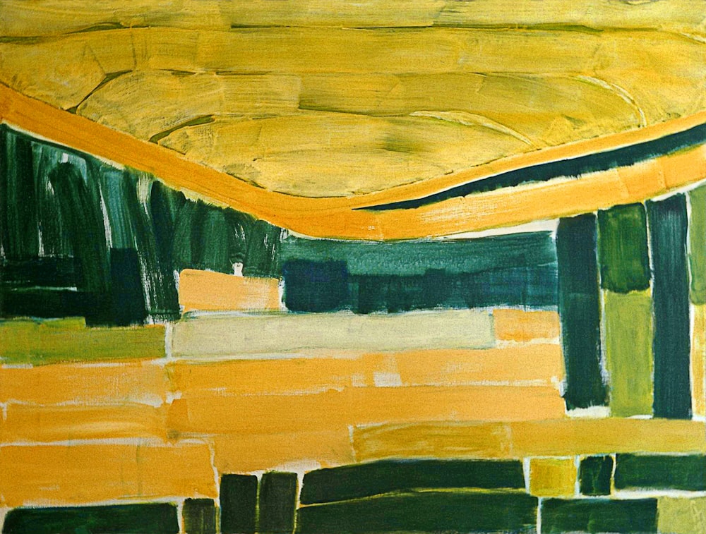 ein Gemälde einer gelben und grünen Fläche