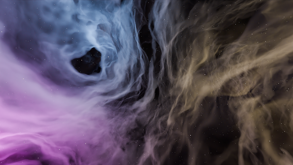 ein schwarzes Loch in der Mitte eines violetten und schwarzen Hintergrunds