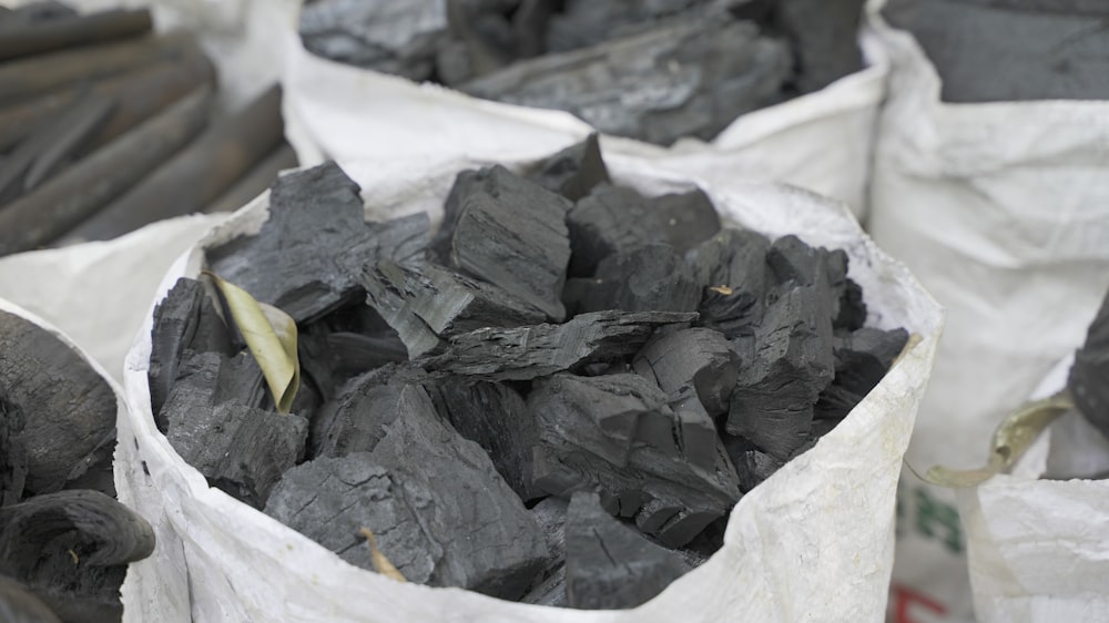 a close up of a bag of coal