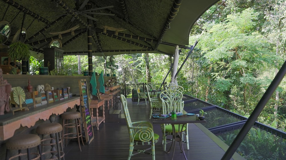a restaurant with a view of the jungle