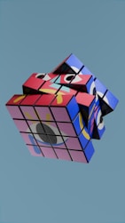 a rubik cube flying in the sky