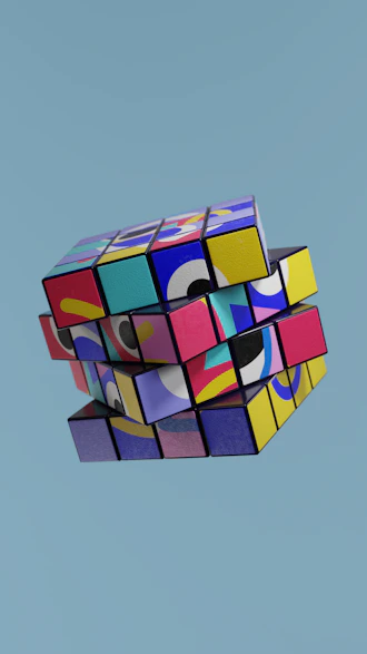 a multicolored cube is flying in the sky