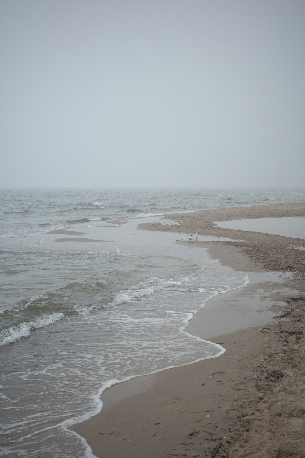 a sandy beach with waves coming in to shore