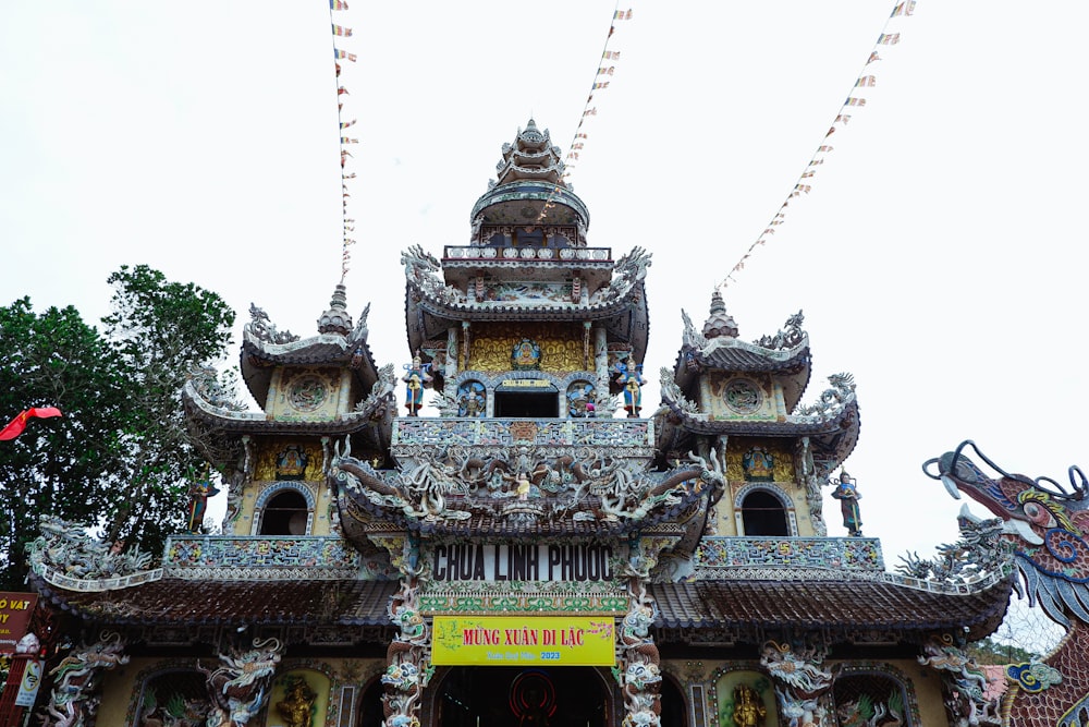 a building with a lot of decorations on top of it