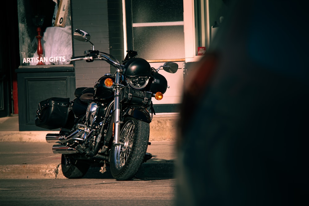 a motorcycle parked on the side of the road