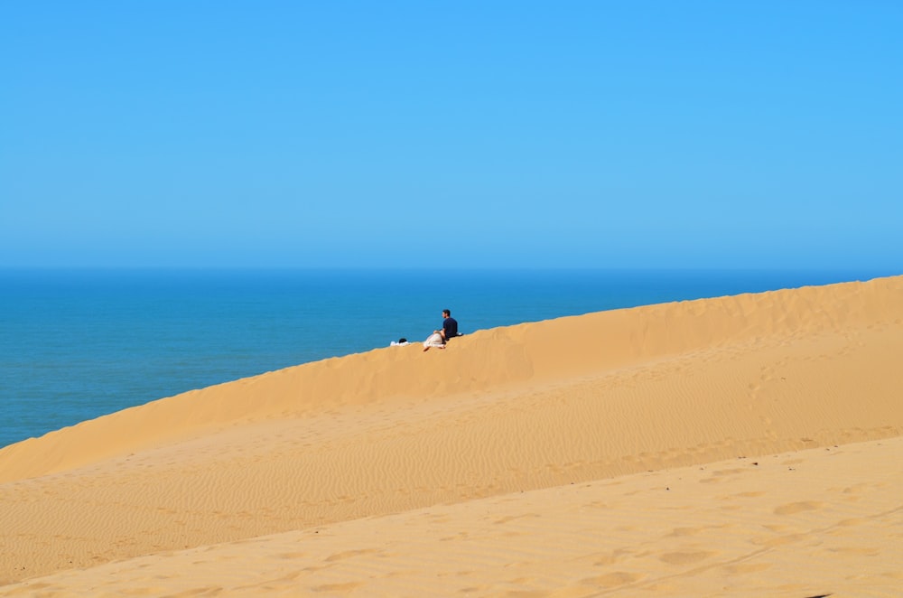 a person sitting on top of a sand dune