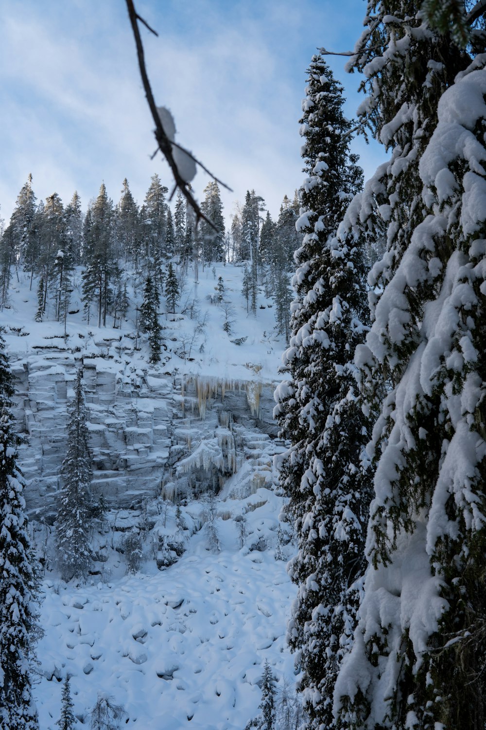 a view of a snowy mountain from a distance