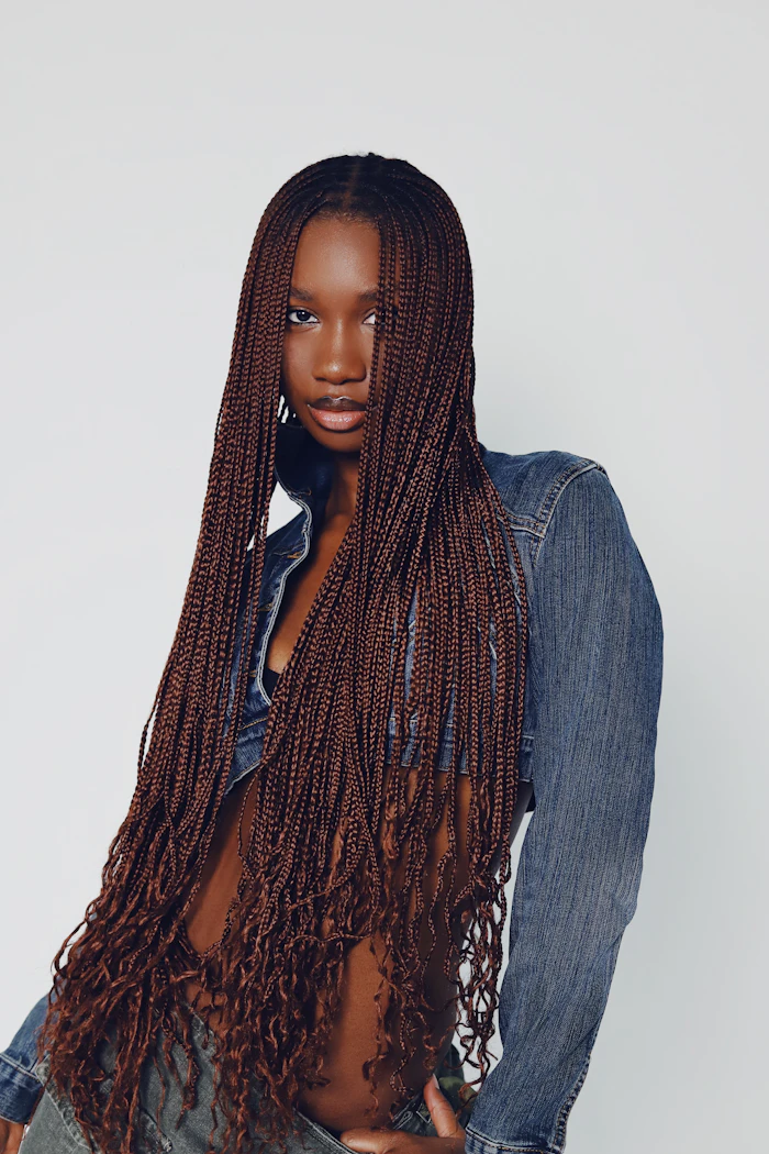 Long knotless braids, finished look