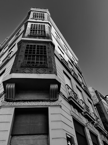 a black and white photo of a tall building