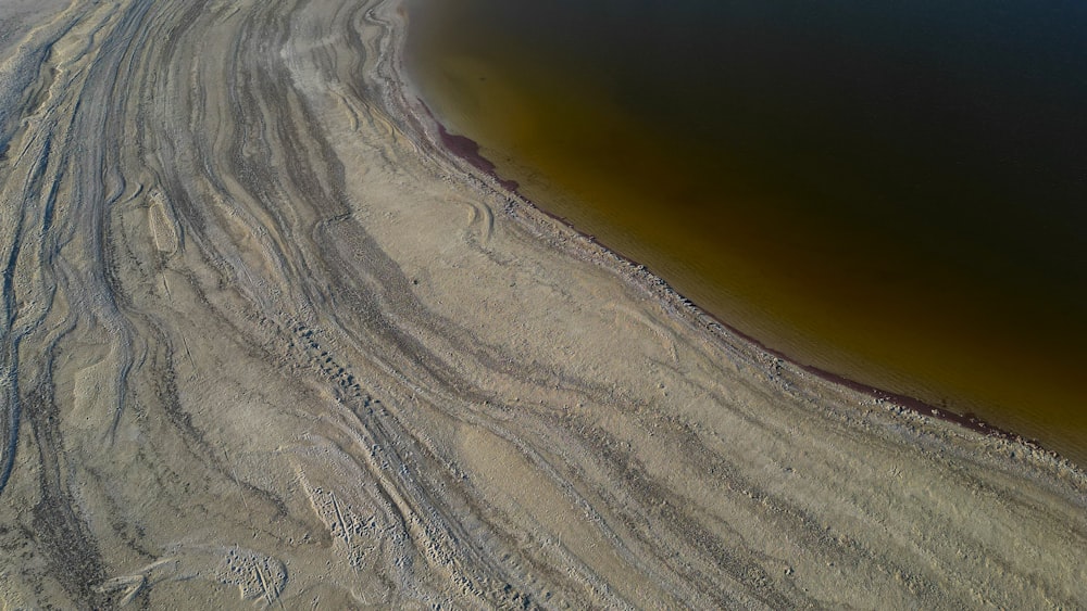 a large body of water sitting next to a sandy beach