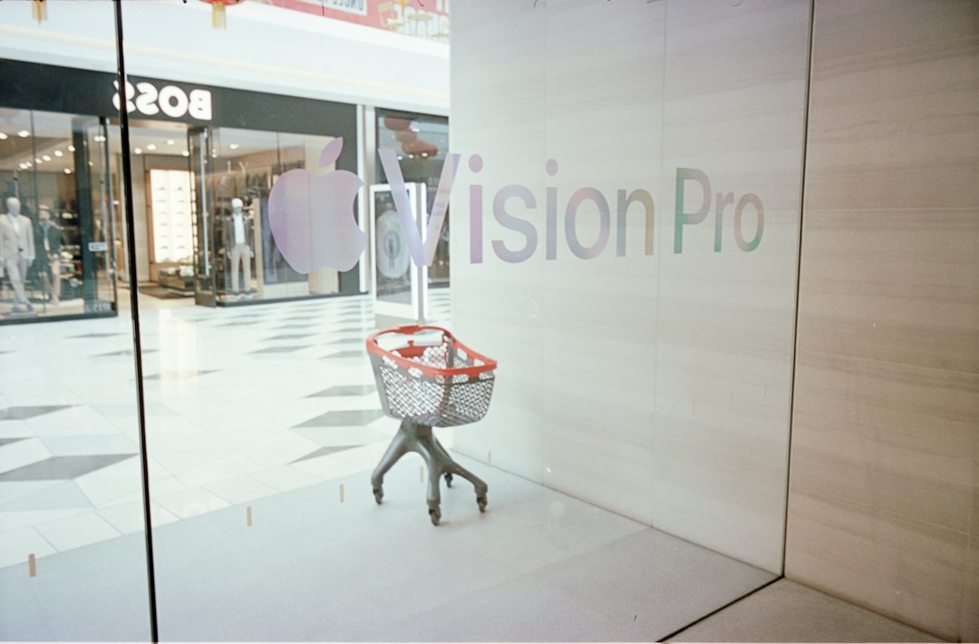 a shopping cart sitting in front of a store window